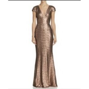 DRESS THE POPULATION Women's Lina Bronze Sequin Maxi‎ Dress Size XS